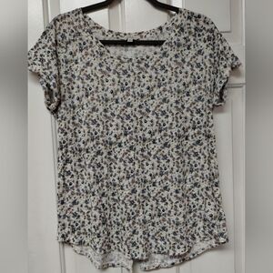 Lucky Brand White Scoop Neck Tee with Blue and Brown Floral Print